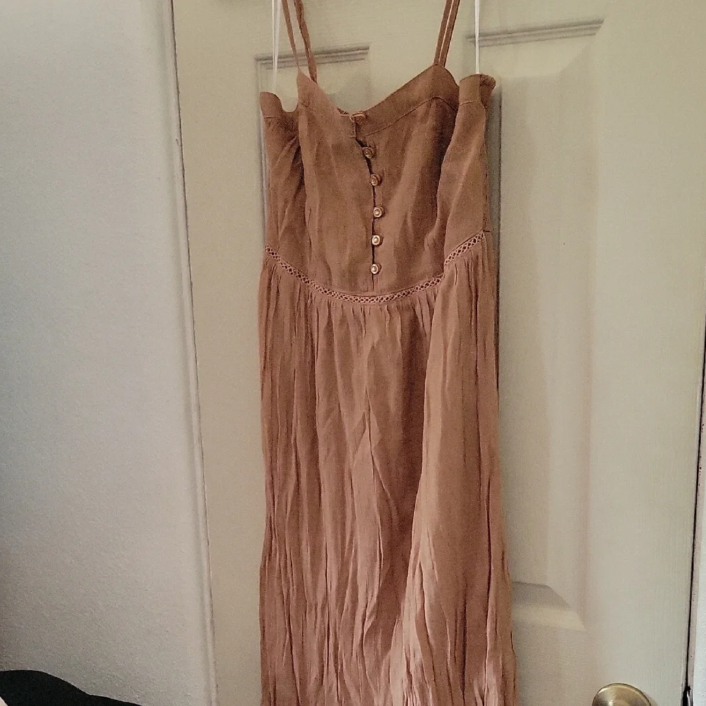 Love Tree Tan Maxi Dress with Button Detail - Picture 1 of 7